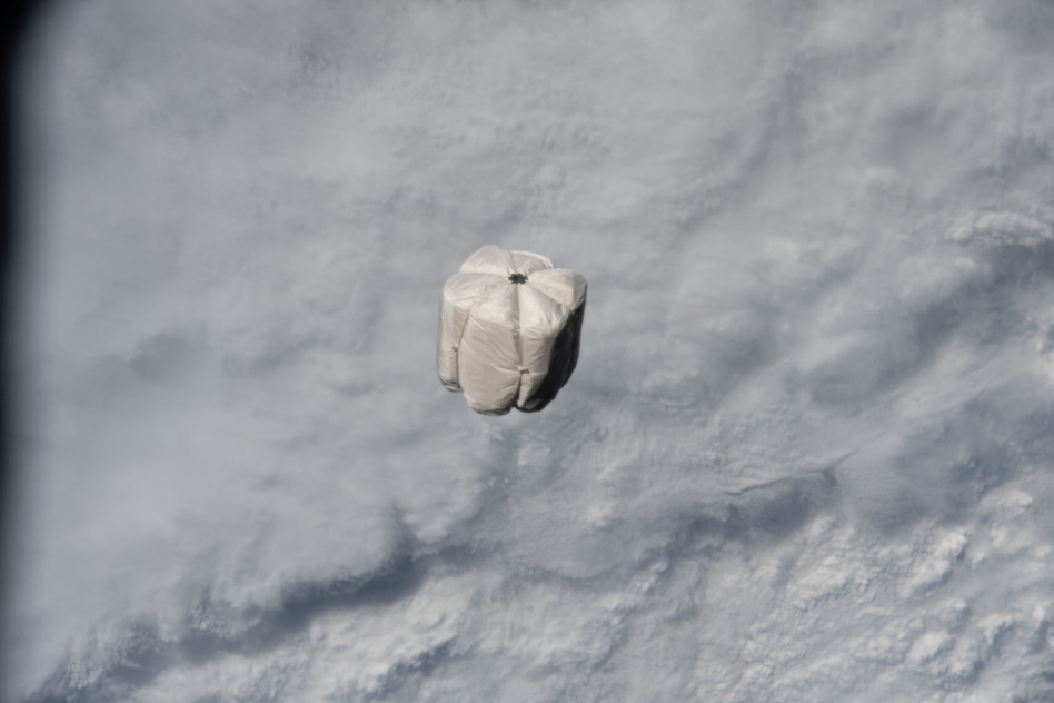 Nanoracks trash container, after it was ejected into space from the Bishop Airlock