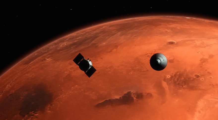 Impulse Space and Relativity Space created this render to illustrate how their Mars mission, which could launch as early as 2024