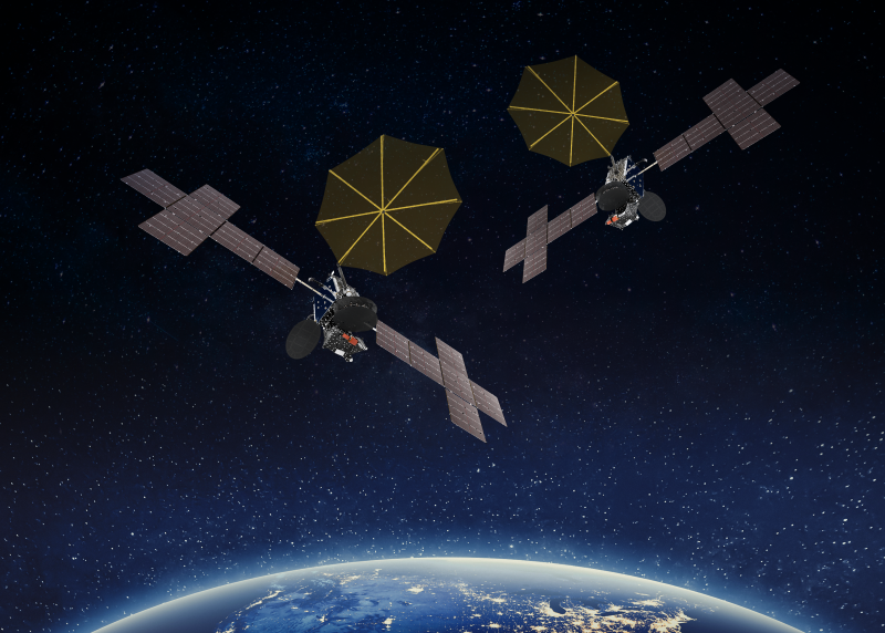 he Maxar-built SXM-11 and SXM-12 satellites for SiriusXM as shown in an artist rendering. Credit: Maxar.