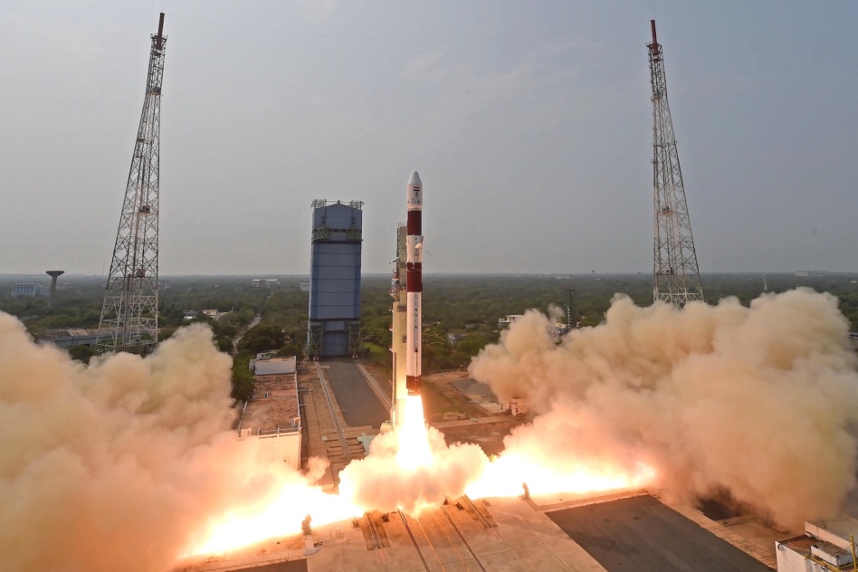 Day launch of a PSLV rocket. View shortly after liftoff.