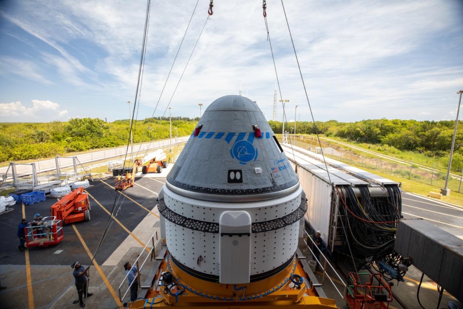 A Boeing Starliner spacecraft arrives at Cape Canaveral in 2022.