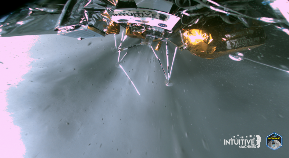 The moment IM-1's Odysseus lander touched down on the lunar surface. Image: Intuitive Machines.