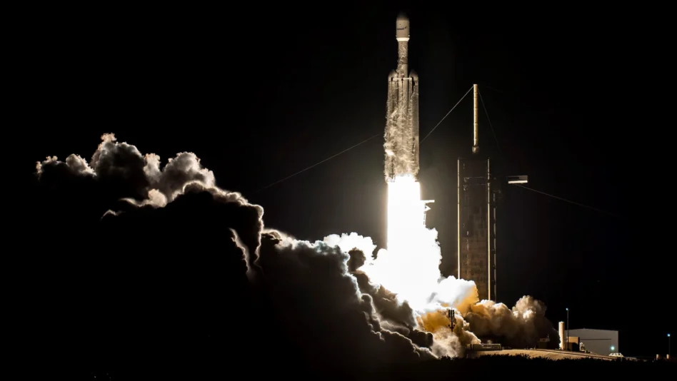 The first ViaSat-3 satellite launches onboard a SpaceX Falcon Heavy rocket in 2023.