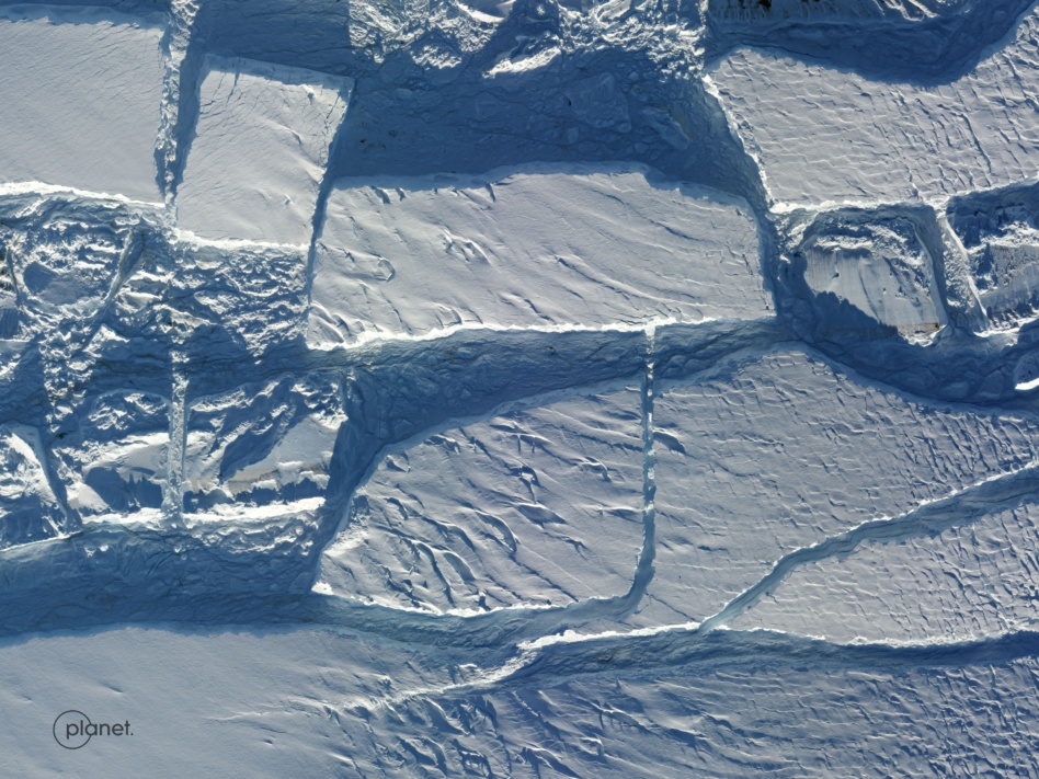 An image of Thwaites Glacier in Antarctica collected by a Planet SkySat in 2023. Image: Planet.
