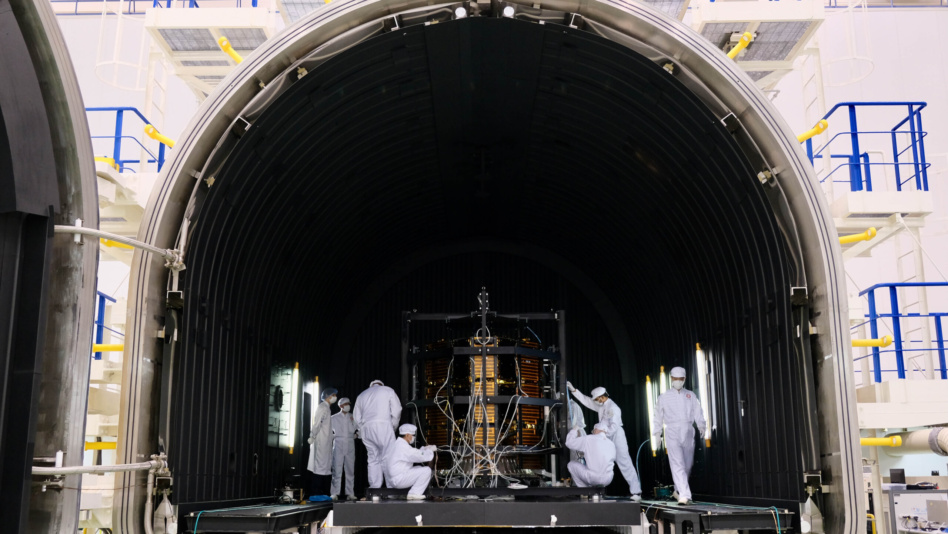 ispace's Mission 2 lander in the test chamber earlier this year. Image: ispace.