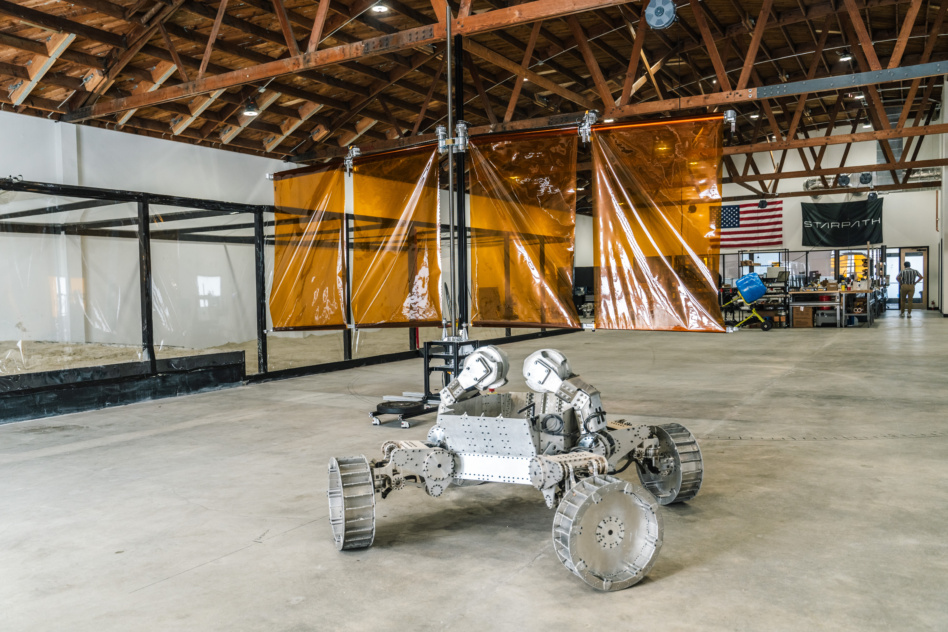 Prototypes of Starpath's lunar mining infrastructure inside the company's offices. Image: Starpath.