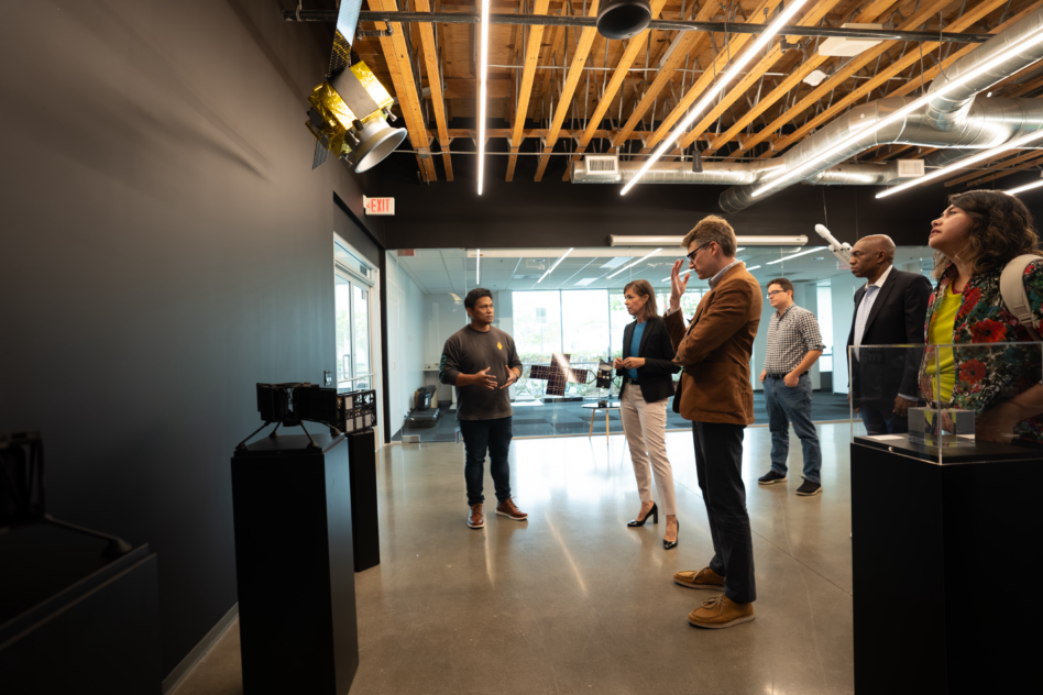 AstroForge CTO Jose Acain and FCC Chair Jessica Rosenworcel at AstroForge headquarters. Image: AstroForge.