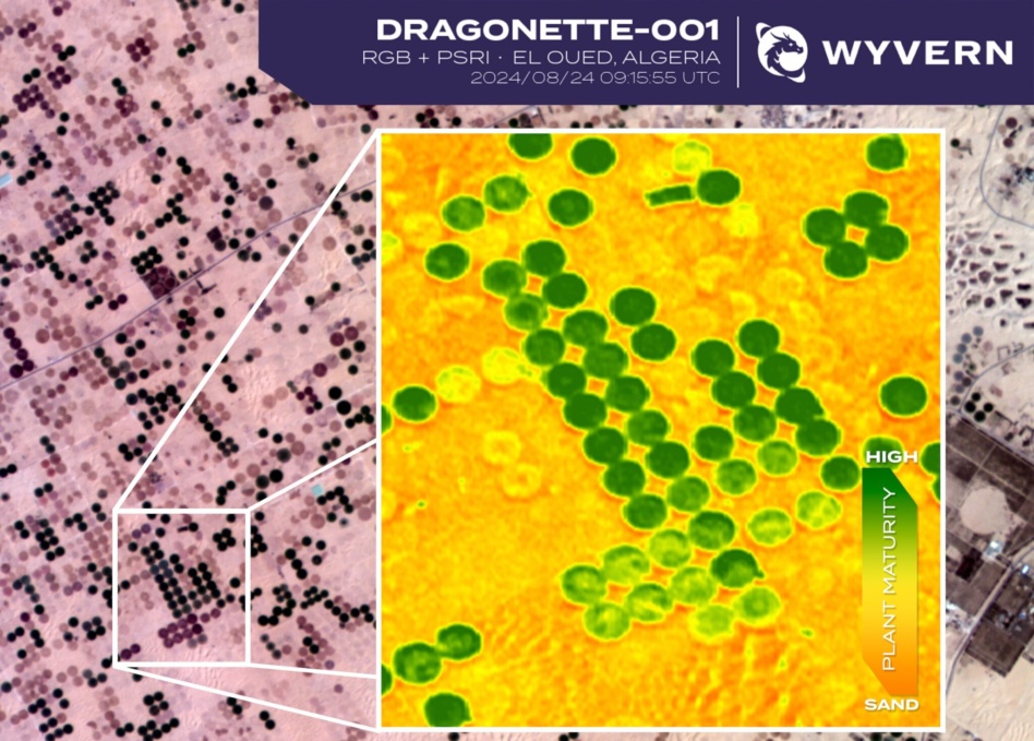 Hyperspectral observations from Wyvern can help farmers optimize watering schedules. Image: Wyvern.