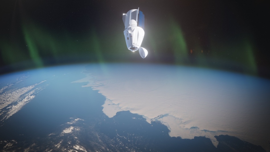 An artist rendering of the Fram2 mission over the arctic. Image: SpaceX