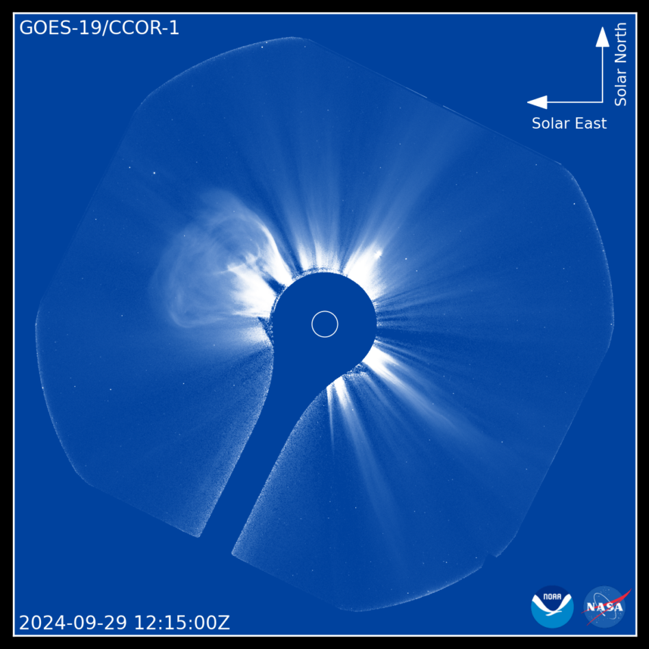 One of the first images from the coronagraph aboard GOES-19. Image: NASA/NOAA