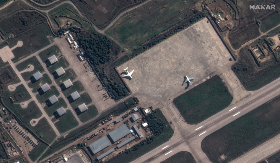 Maxar spotted Russian aircraft and military equipment at Khmeimim airbase in Syria. Image: Maxar