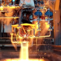 Sierra Space's Advanced Upper Stage Engine (VR35K-A) performs a hot-fire test. Image: Sierra Space.
