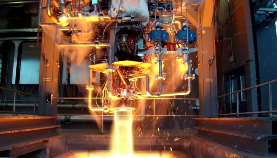 Sierra Space's Advanced Upper Stage Engine (VR35K-A) performs a hot-fire test. Image: Sierra Space.