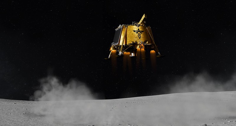 A rendering of Firefly's Blue Ghost lander descending onto the lunar surface. Image: Firefly