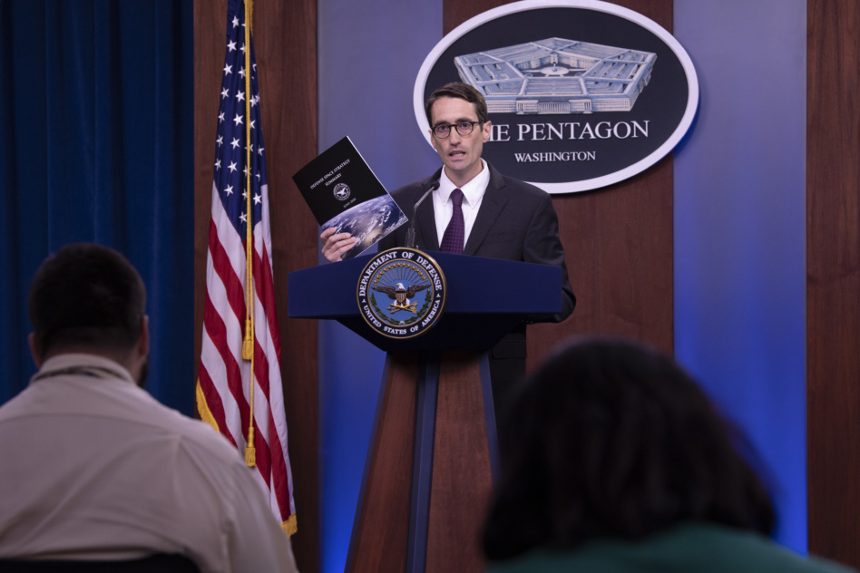 Deputy Assistant Secretary of Defense for Space Policy, Stephen L. Kitay, holds an on-camera, on-the-record press briefing for the media on Defense Space Strategy, 17 June 2020, in the Pentagon Briefing Room.