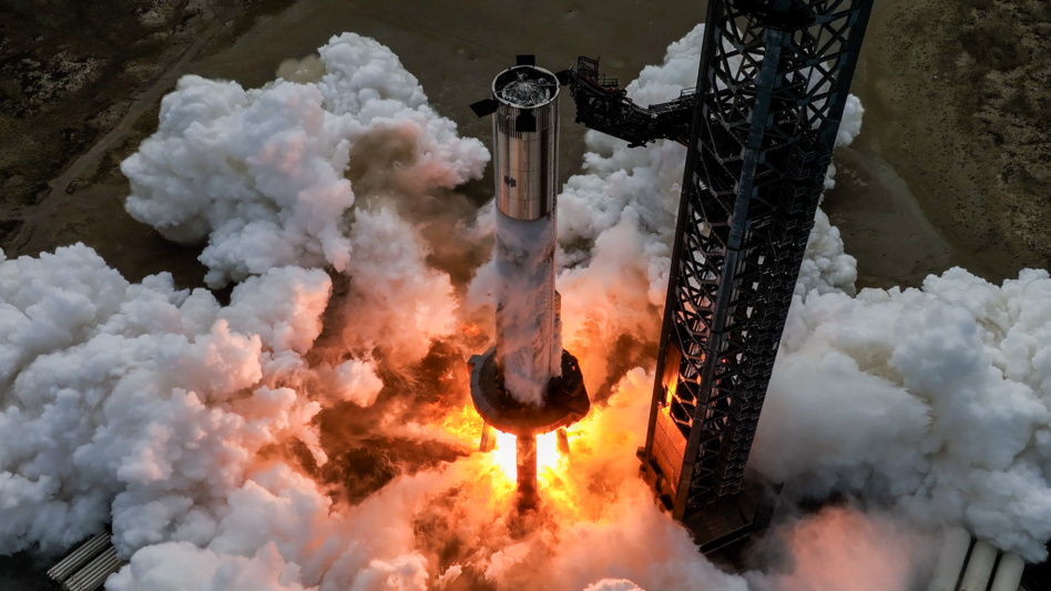 SpaceX's Starship Super Heavy Booster performed a static fire test late last year ahead of its 7th flight test this month. Image: SpaceX