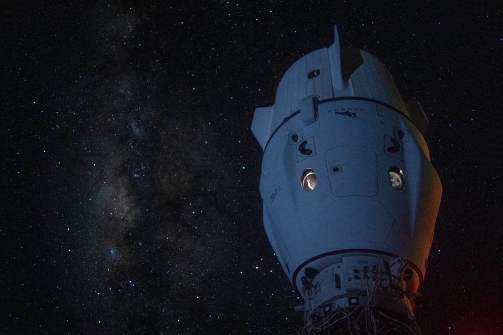 Peering out into the cosmos from Dragon perched on top of the ISS. . Image: Matthew Dominick