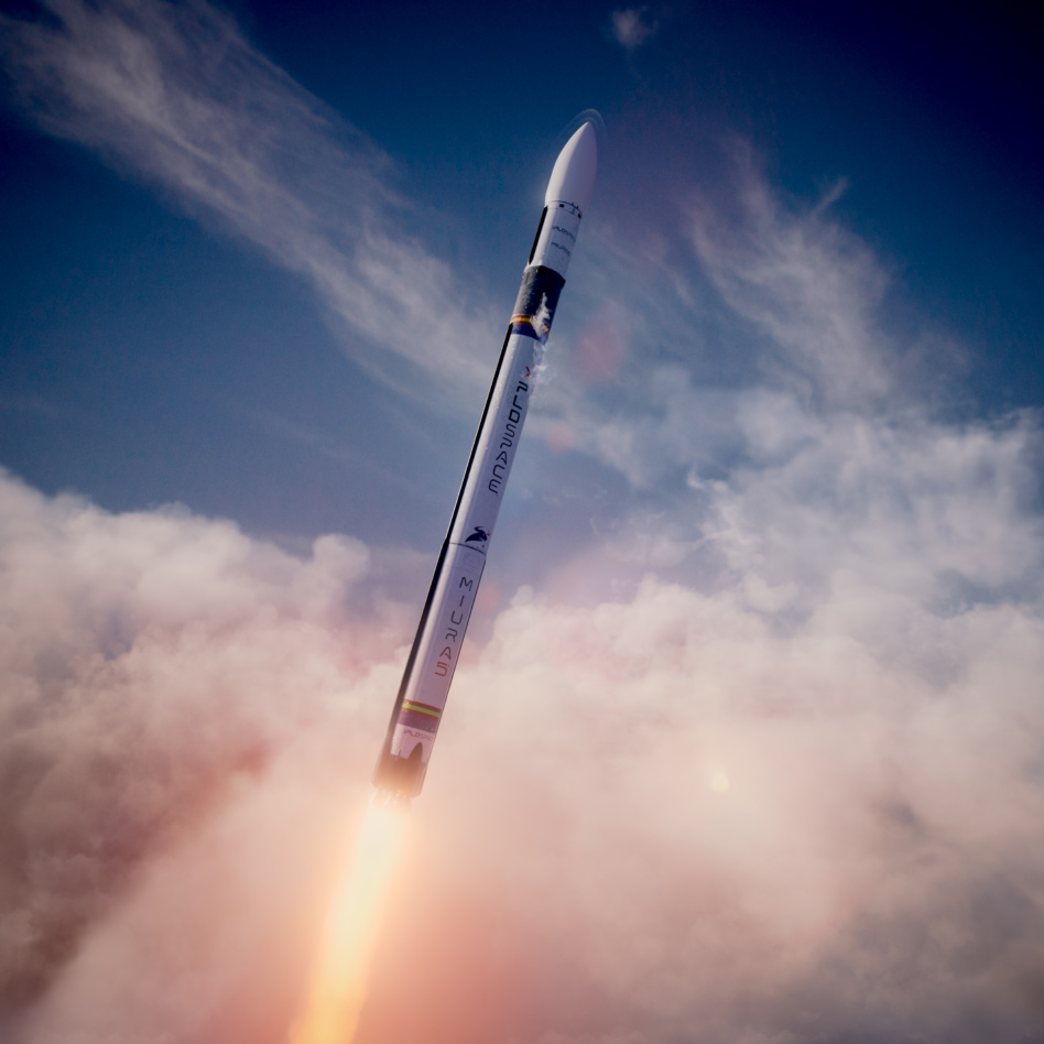 A rendering of PLD Space's Miura 5 rocket. Image: Etlaq Spaceport/PLD Space