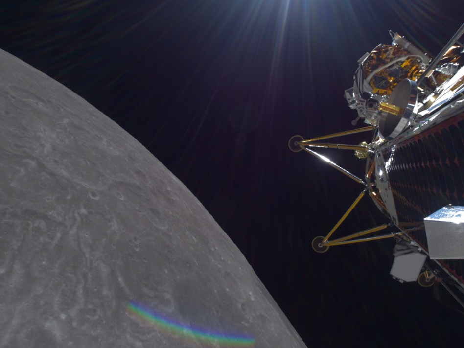 Intuitive Machines' Athena lander in orbit around the Moon earlier this year. Image: Intuitive Machines.