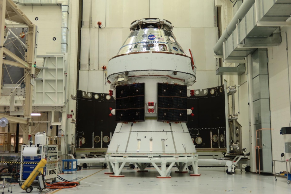 The Artemis II Orion spacecraft seen at Kennedy Space Center ahead of its hand-over to NASA. Image: NASA.
