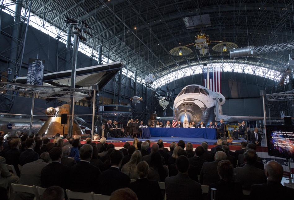 The first meeting of the National Space Council during the first Trump administration in 2017. Image: NASA/Joel Kowsky