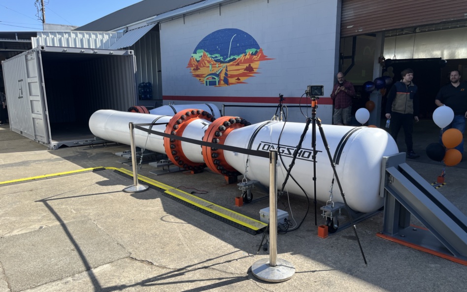 A segment of Longshot's next hypersonic gun provides a sense of scale for their ambitions. Image: TIm Fernholz