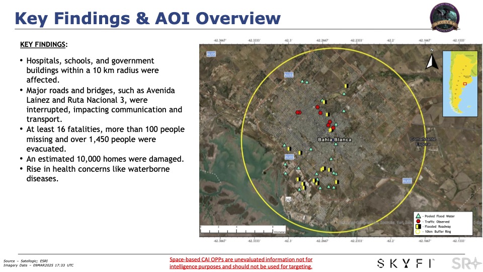 A March 2025 OPP produced by TacSRT with data from SkyFi to provide information about flooding in Argentina. Image: DOD.