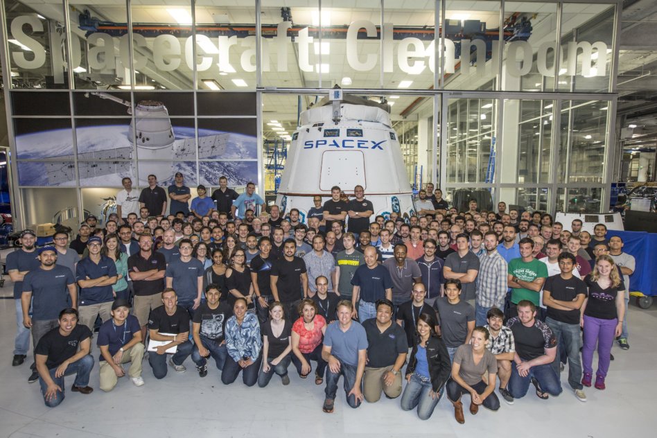 Members of SpaceX's staff pictured in 2014 ahead of the CRS-4 mission. Image: SpaceX.