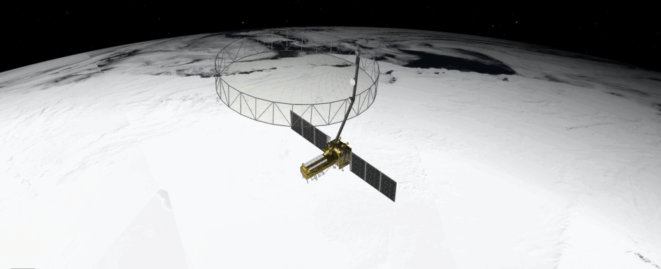 An artists conception of the NISAR satellite in action. Image: NASA/JPL-Caltech.