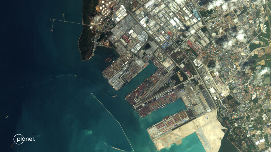 An image of the Port of Laem Chabang in Thailand collected by Planet's second Pelican satellite and released in March 2025. Image: Planet Labs PBC.