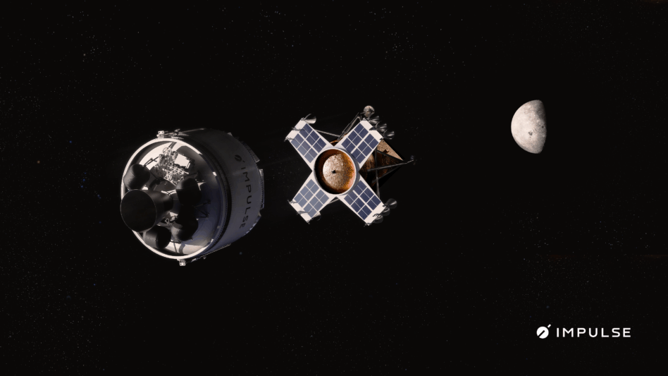 A rendering of Impulse's lunar lander deploying from Helios in lunar orbit. Image: Impulse Space