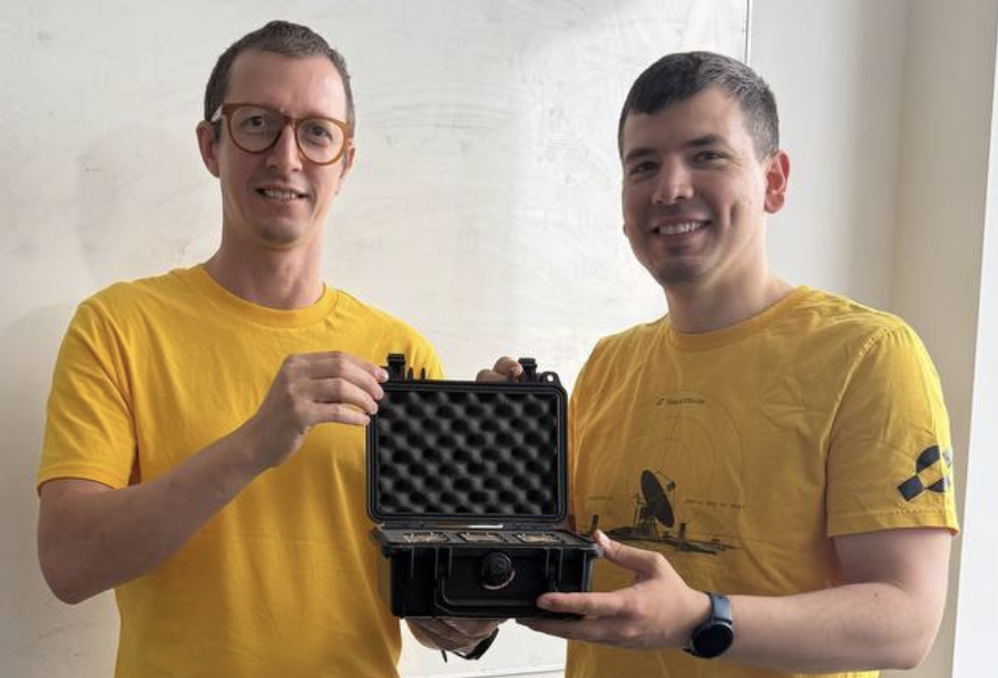 SpaceComputer founders Daniel Bar and Filip Rezabek with Space Fabric. Image: SpaceComputer