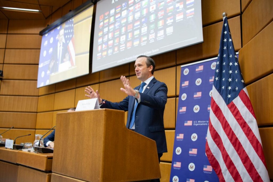 Ambassador Wells Griffith speaks at US Space Forum in Vienna, Austria. Image: US Mission UNVIE