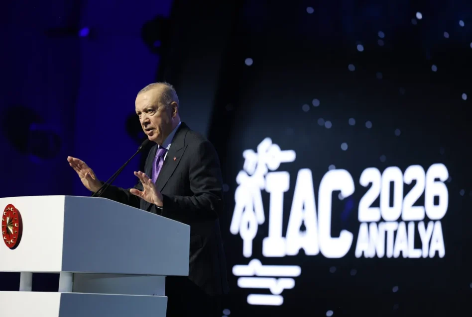 Turkish President Recep Tayyip Erdogan speaking at IAC 2026. Image: Anadolu Agency